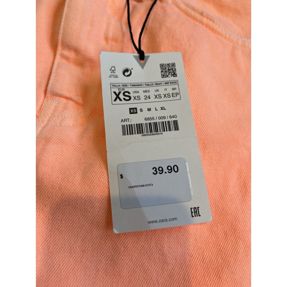 NWT - Zara Distressed Asymmetrical Denim Short Skirt Womens XS Neon Orange - Picture 4 of 7